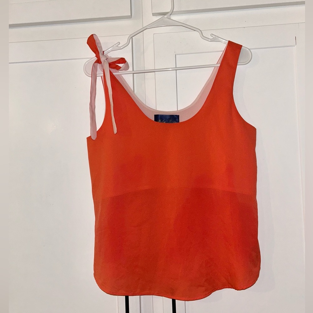 🪸Women’s Small Blue Rose Designed Original Salmon/Coral Pink-ish Sheer Tank Top